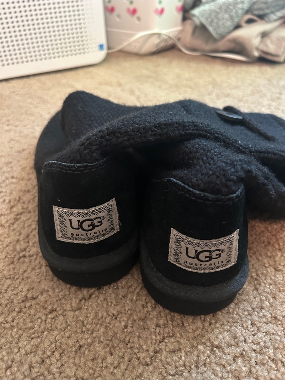UGG Kids Black Knit Button Booties